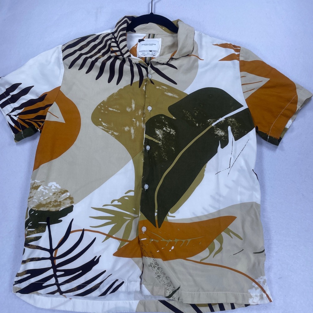 Ricky Singh Mens Short Sleeve Tropical Leaf Print Viscose Button Down Shirt